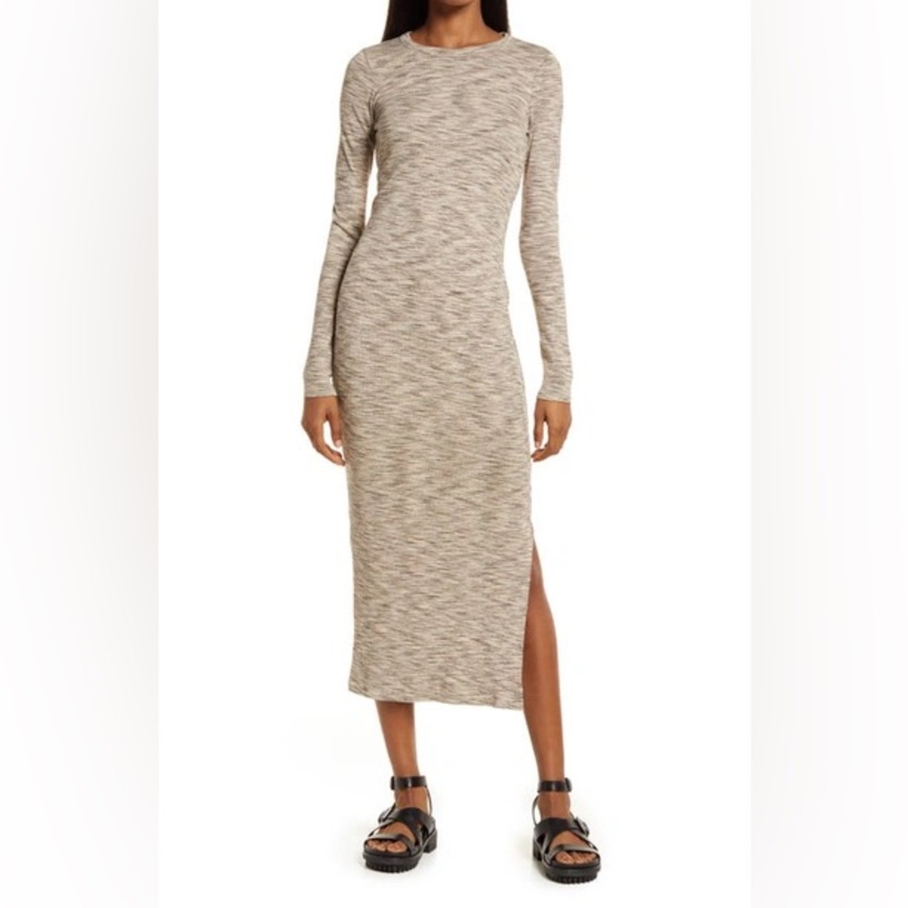 FRENCH CONNECTION Sweeter Sweater Midi Dress Cement/DeepMoss/DoveGray Sz Med